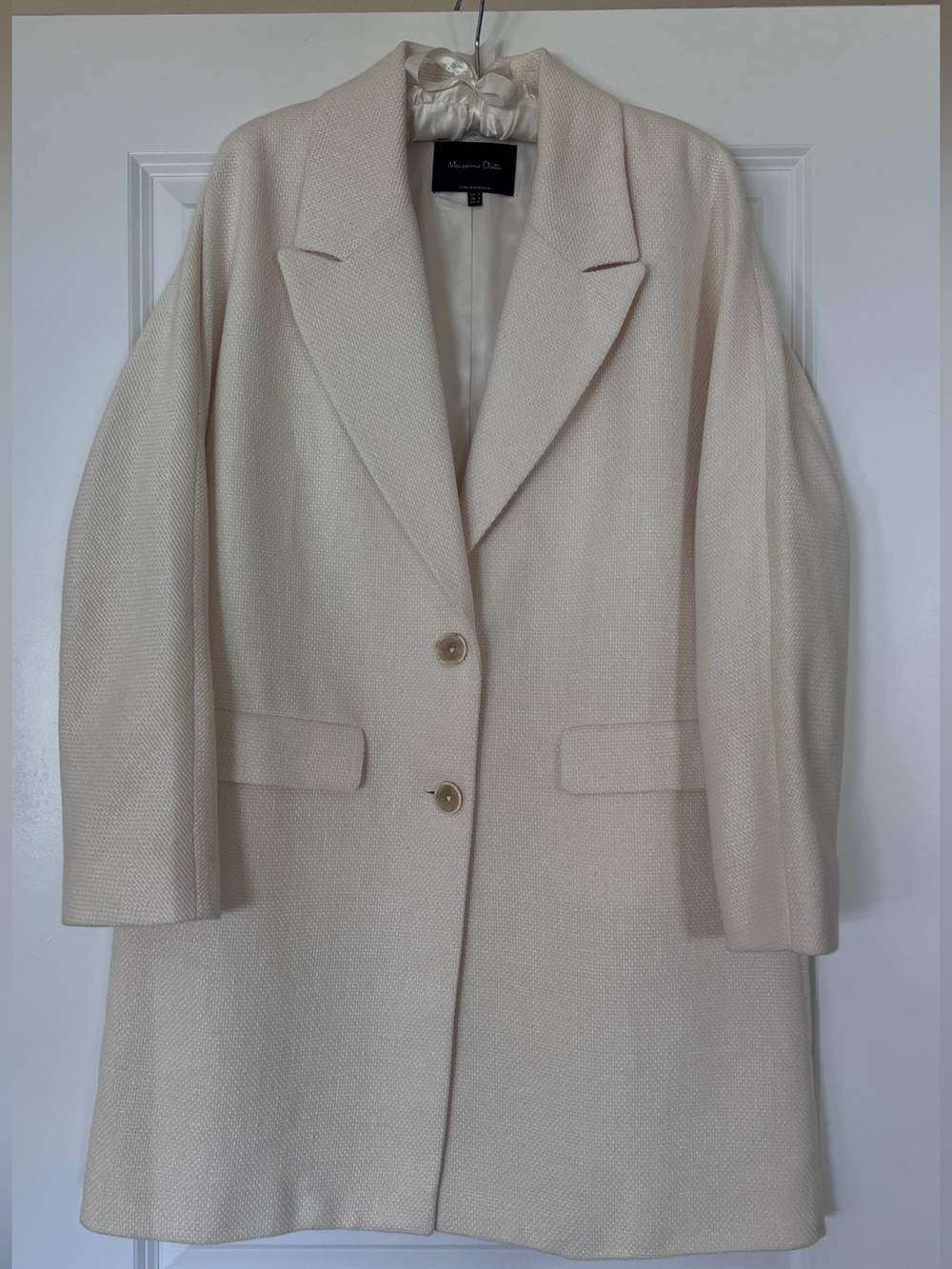Massimo Dutti Cream Textured Coat Blazer Long Jacket Size S